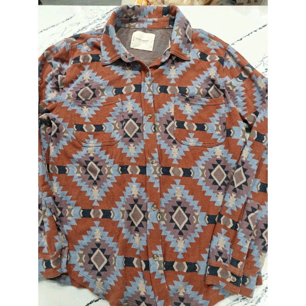 Lucky Brand Button Up Shirt Mens Medium Aztec Southwestern Geometric Cotton